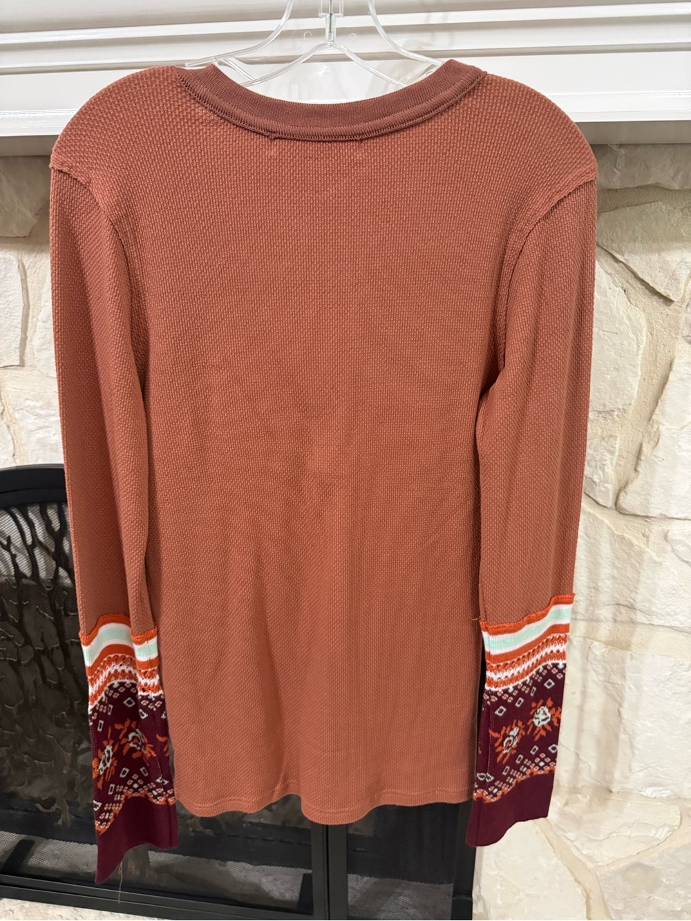 NWOT Free People Rust Ribbed Top with Tan Neck Trim - Picture 2 of 3